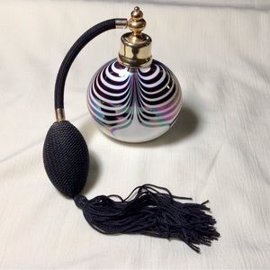 Perfume Bottle, Vintage Art Glass, Iridescent Rainbow Colors With Atomizer